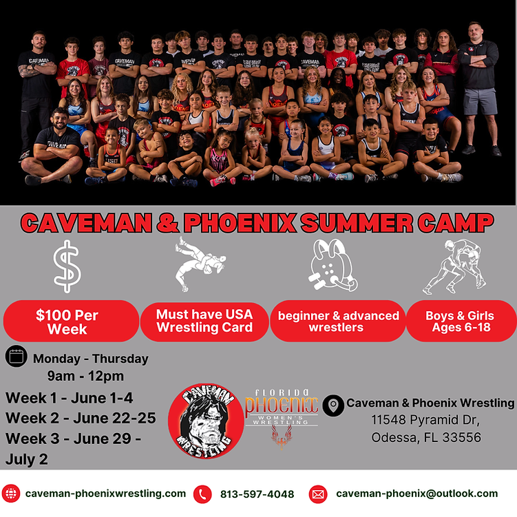 Caveman & Phoenix Wrestling 2026 Summer Camp flyer